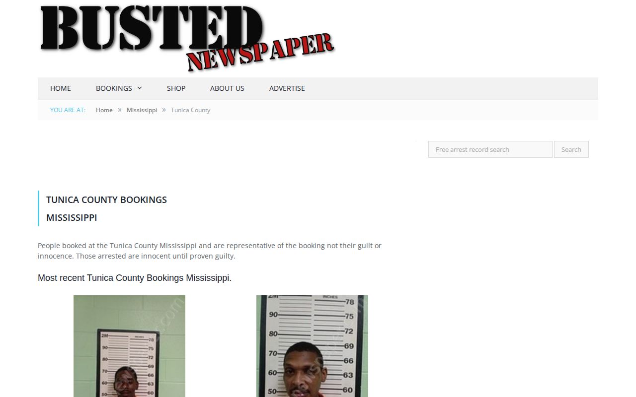 Tunica County third-party news and booking archive source page